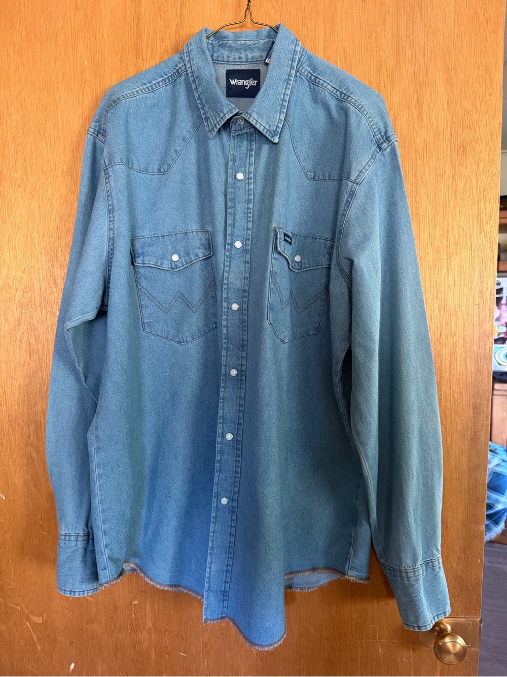 Wrangler Light Blue Denim Western Button-Down Shirt